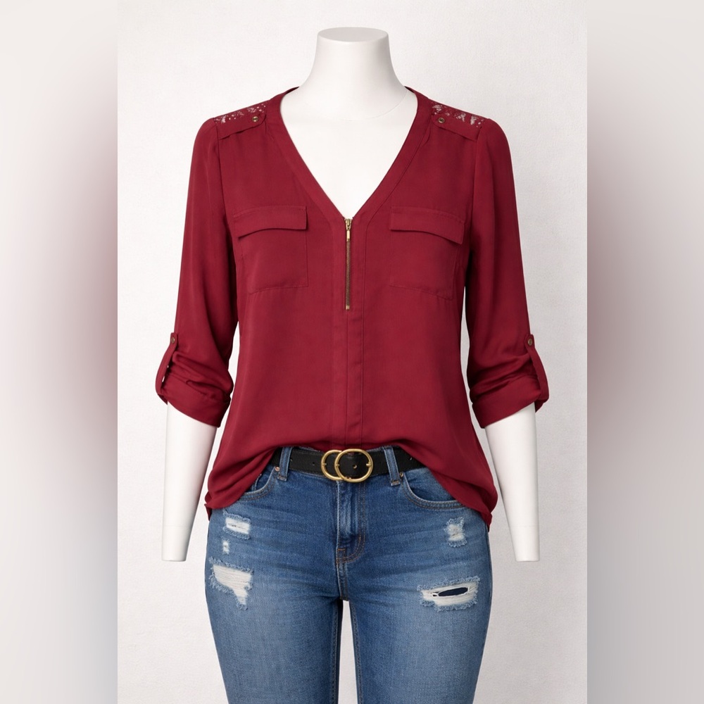 Candie’s Burgundy Lace Back Blouse